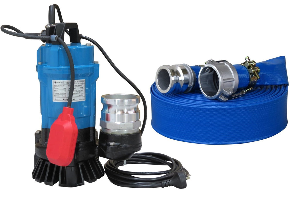 3" Reid Drainvac 750-3 Semi-Vortex Drainage Submersible Pump - Float Switch Included + Hose Kit