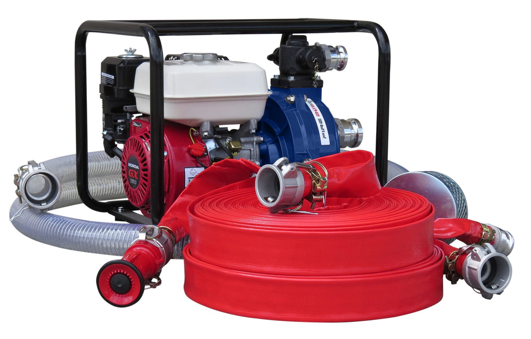 1½" Twin Impeller Fire Fighter Honda Powered Pump + Hose Kit 100m - P1828KFK - Riequip NZ