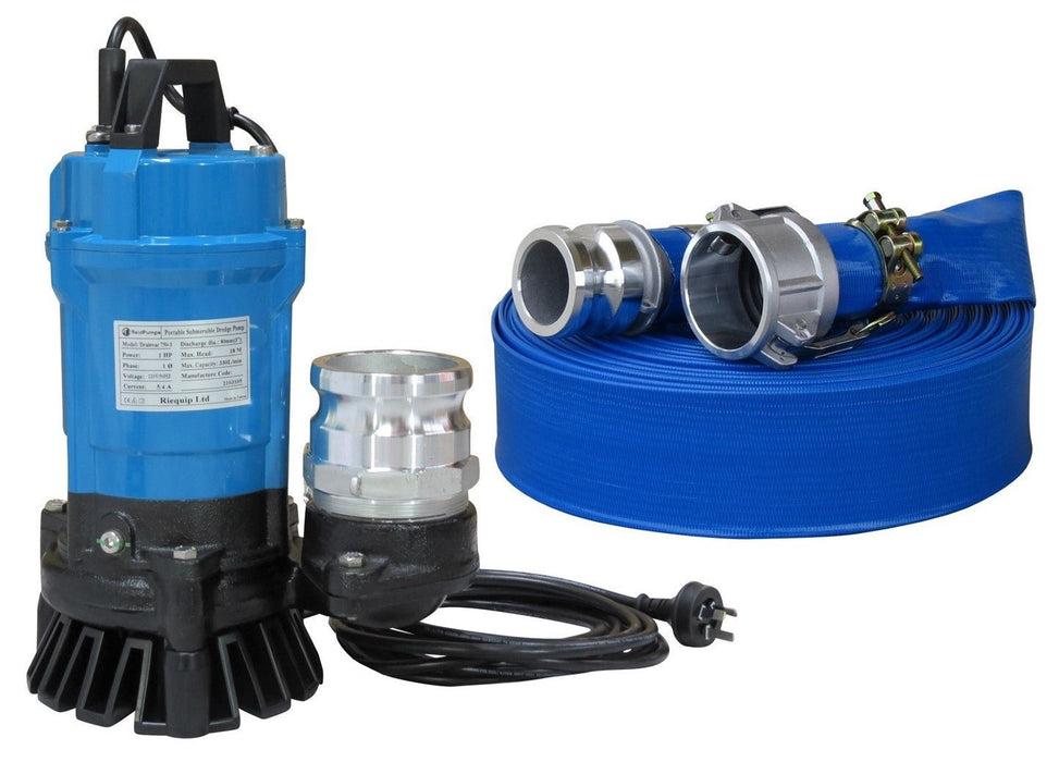 3" Reid Drainvac 750 - 3 Semi - Vortex Drainage Submersible Pump - No Float Switch + Hose Kit - P1056HK - Riequip NZ