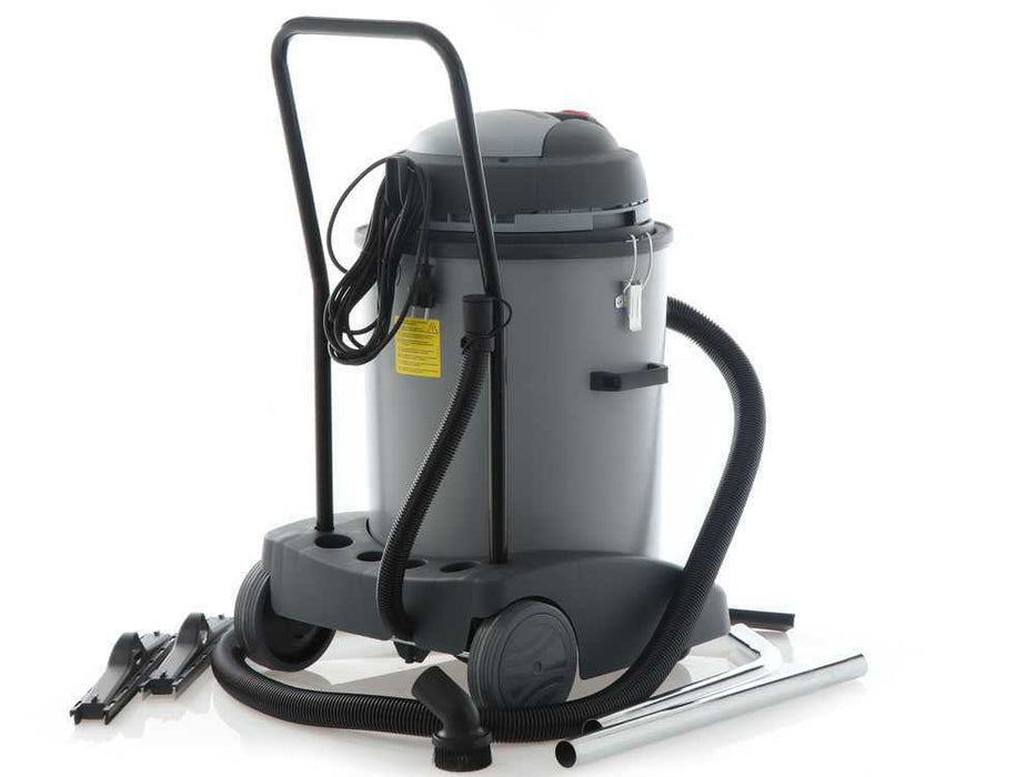 professional wet and dry vacuum cleaner featuring two powerful motors, a large 78L plastic tank