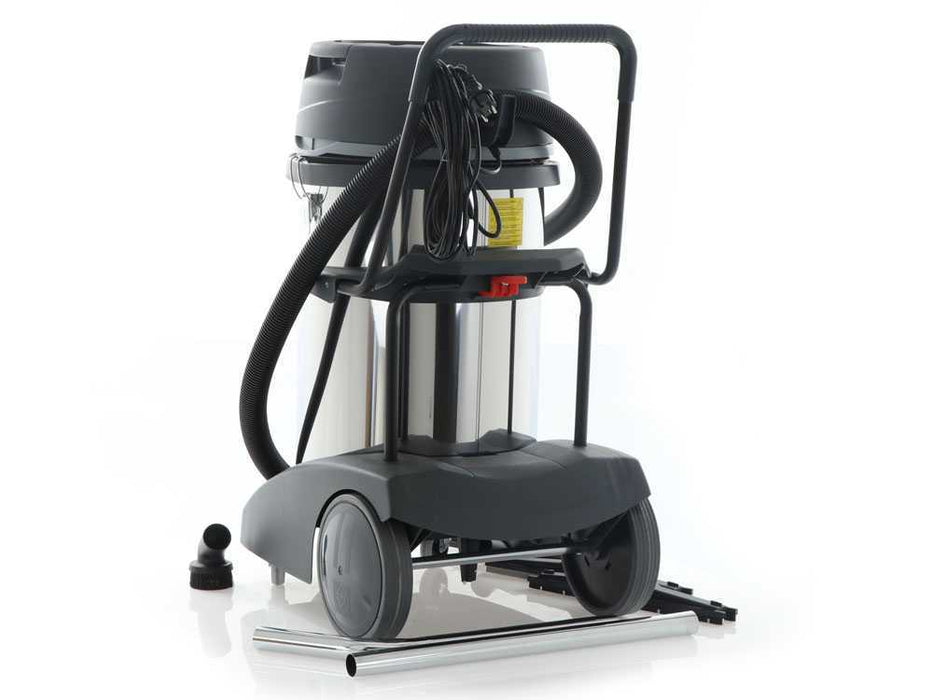 Professional Wet & Dry vacuum cleaner; 3 silenced two stages motor; Suction system with by-pass cooling; Stainless steel tank