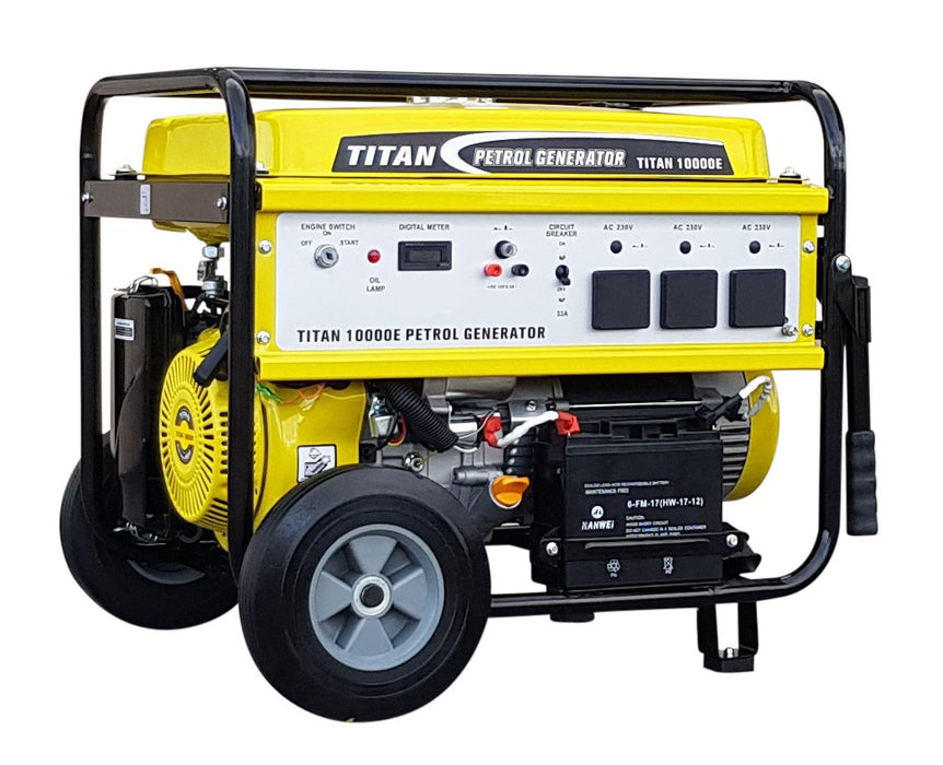 Titan 10000E 8.4kW Petrol Generator Electric Start and Wheel Kit