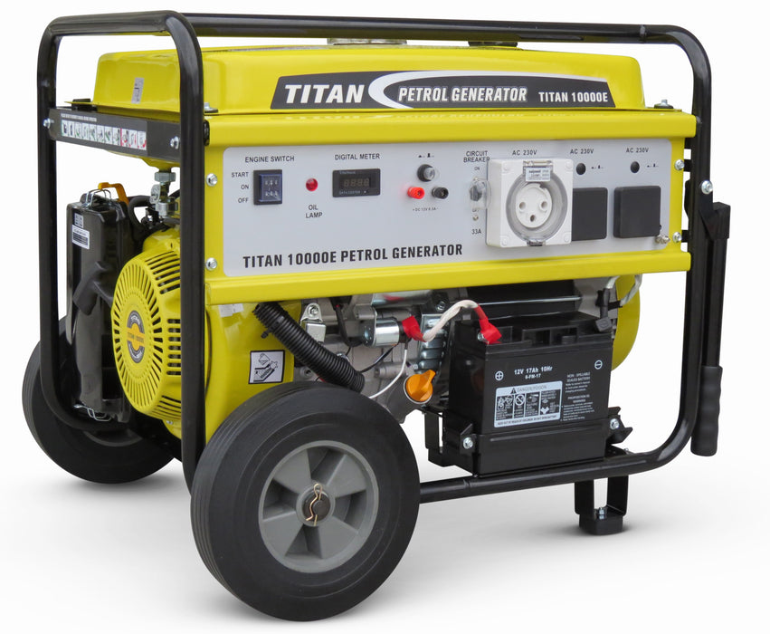 Titan 10000E Petrol Generator with 32amp Single Phase Socket 230volt