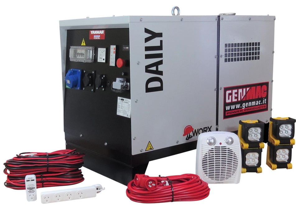 Genmac Yanmar Powered Daily RG5000YS Generator 6.1kVA Silenced 230v + Emergency Backup Kit