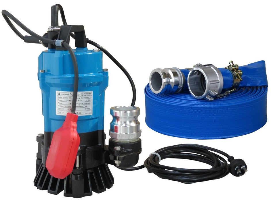 2" Reid Drainvac 750 Semi-Vortex Drainage Submersible Pump - Float Switch Included + Hose Kit