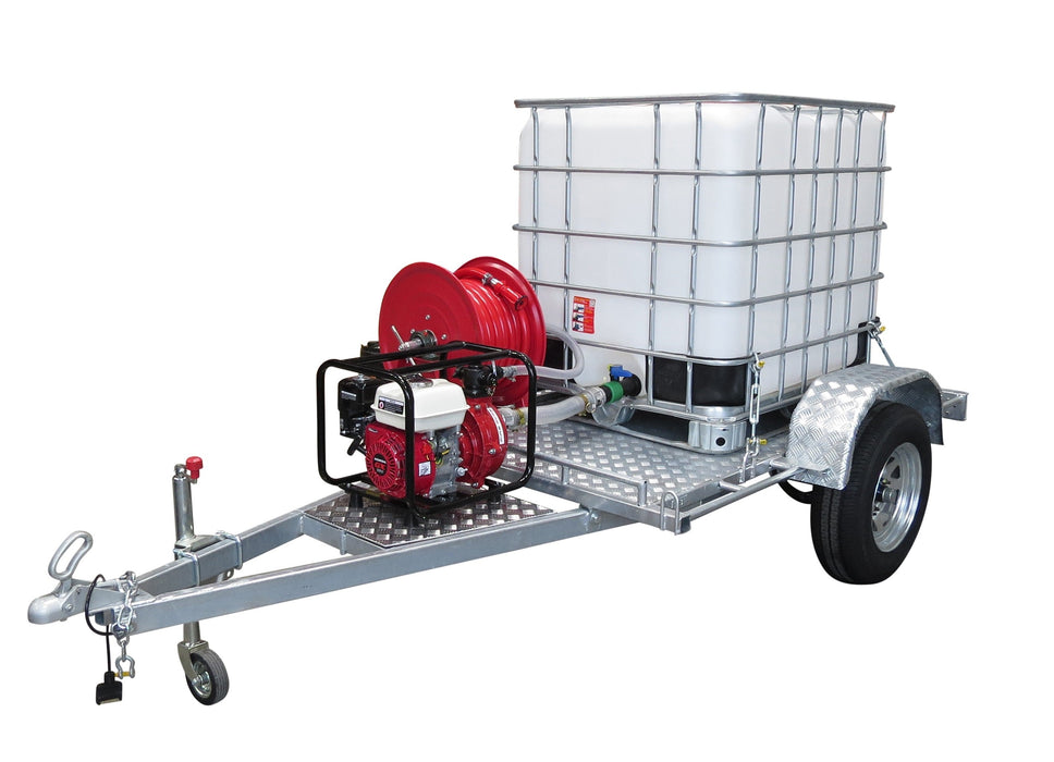 Fire Fighting Trailer 1000L Honda Fireboss Pump + Hose Reel - T8327F - Riequip NZ