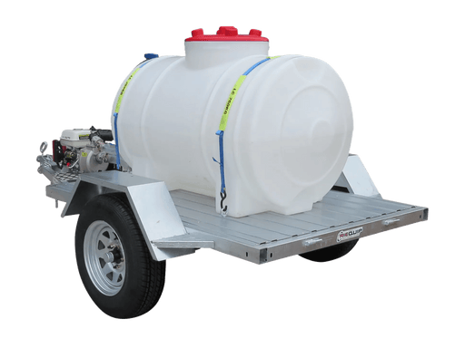 Rear view of Honda powered calf milk mixer trailer 550L showing tank and galvanised trailer