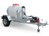 Honda powered calf milk mixer trailer 550L front isometric view showing pump, hose and tank on galvanised trailer