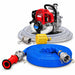 Honda WX10T pump with clear suction hose, blue layflat hose and spray nozzle