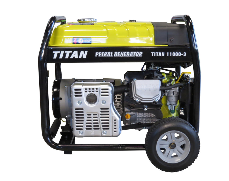 Titan 11000E - 3 10kW Petrol Generator Electric Start and Wheel Kit 400v - G1238G - Riequip NZ