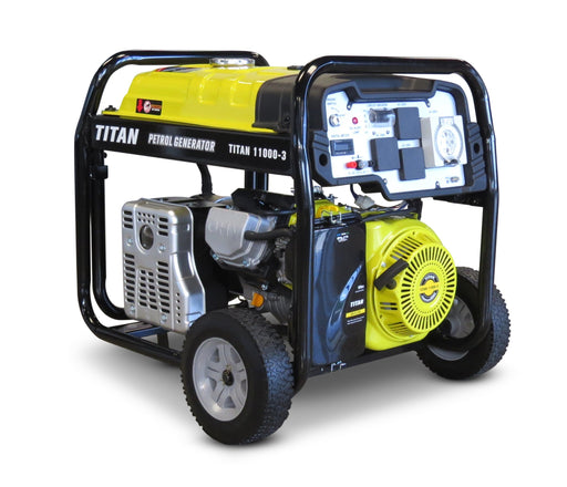 Titan 11000E - 3 10kW Petrol Generator Electric Start and Wheel Kit 400v - G1238G - Riequip NZ