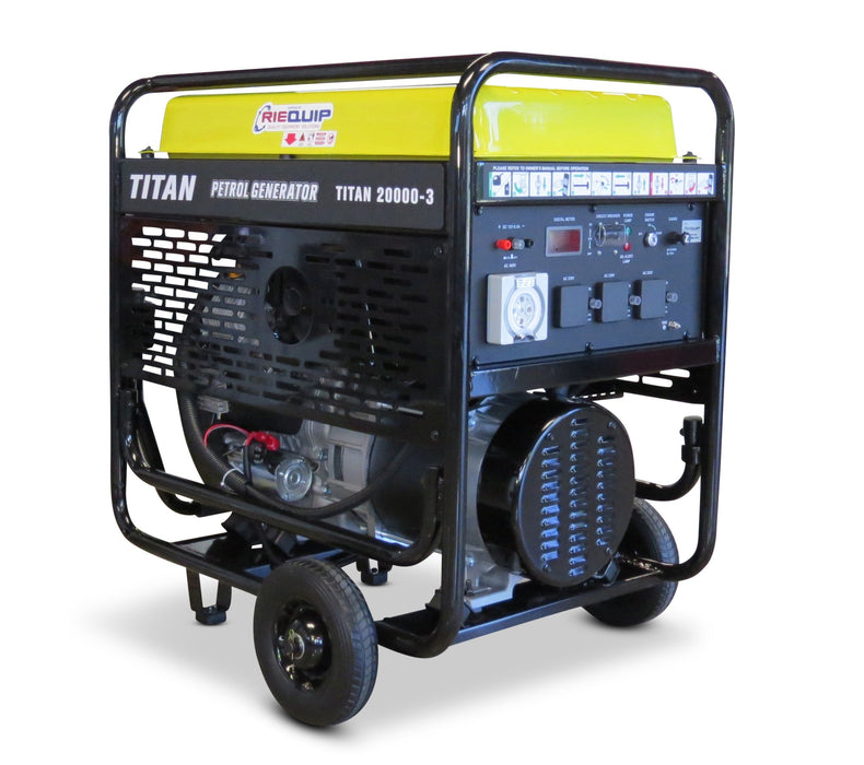 Titan 20000E - 3 18kW Petrol Generator Electric Start and Wheel Kit - G1258G - Riequip NZ