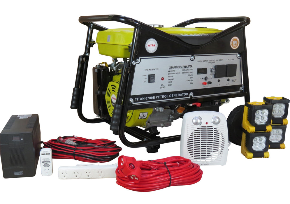 Titan 6700E 5.5kW Petrol Generator + Emergency Backup Kit - G1220JK - Riequip NZ