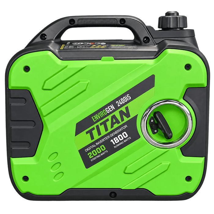 Left view of the Titan Envirogen 2400iS inverter generator casing and handle.
