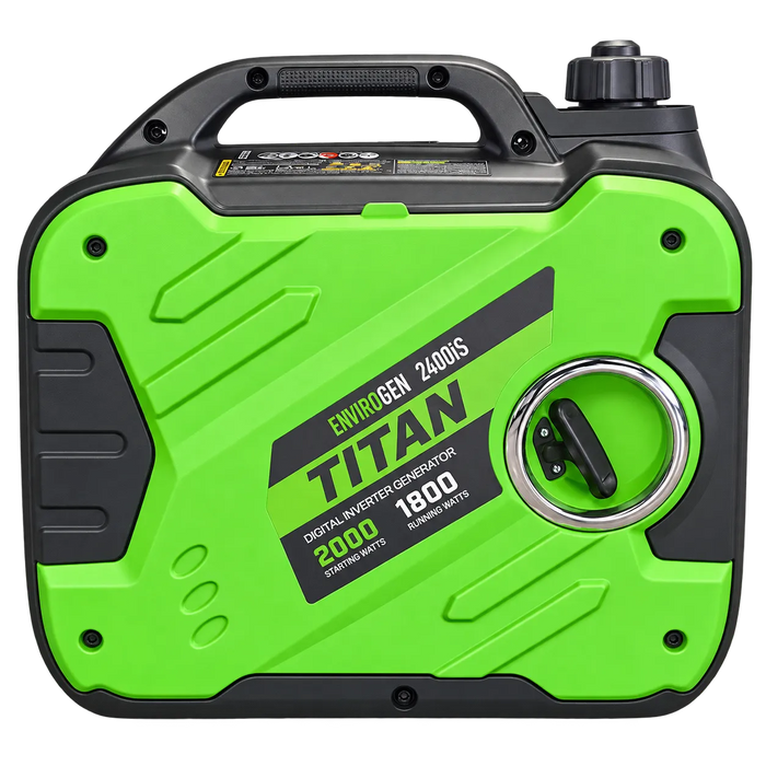 Left view of the Titan Envirogen 2400iS inverter generator casing and handle.