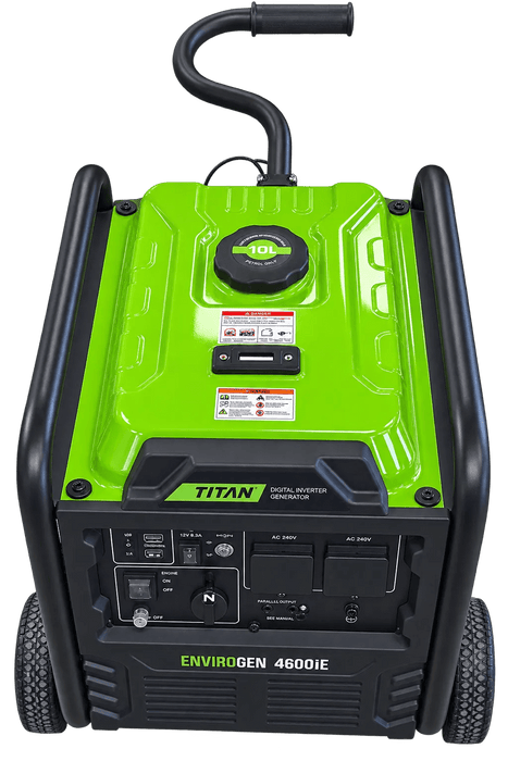 Front view of Titan Envirogen 4600iE showing the control panel and power sockets.